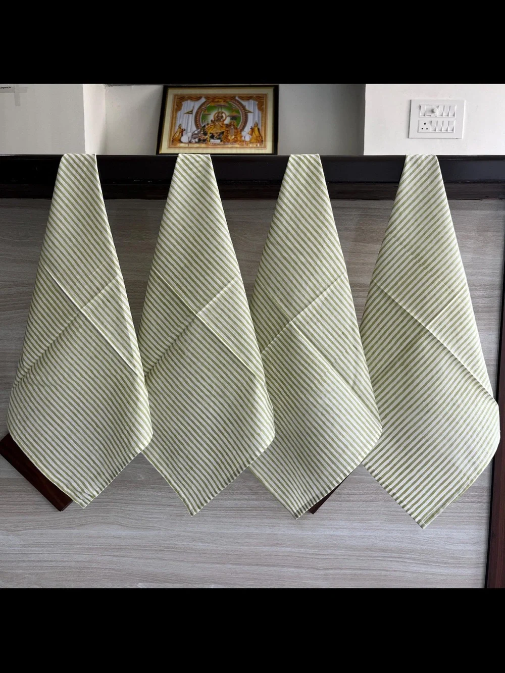 Sage Green Striped Cloth Napkins